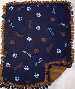 Handmade SOFT Tied Fleece Dog/Pet Blanket Woof Woof  