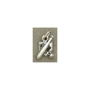   Sterling Silver Charm, 1/2 inch, Home Plate with Bat and Ball Jewelry