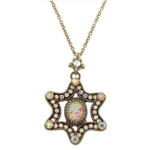 Michal Negrin Star of David Pendant Adorned with Roses Bouquet Cameo 