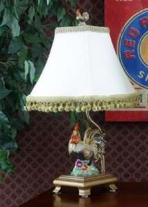 BRASS & PORCELAIN FIGURAL ROOSTER LAMP MATCHING FINIAL  