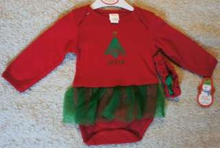 NWT Christmas Wish Tree Girls Outfit Red Green Skirt 3 6 Months Cotton 