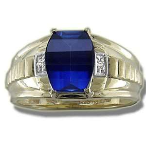  .01 ct 10X8 Syn Barrel Cut Sapphire Mens Ring Jewelry