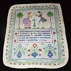 vintage colonial sampler linen cross stitch courting man woman cottage