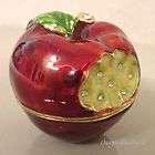 Crystal Jeweled Red Apple Hinged Trinket Box Gift NIB Teacher