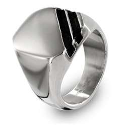 Stainless Steel Stripe Signet Ring  