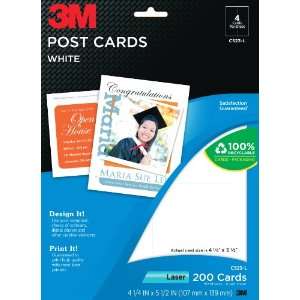  3M Post Cards, Laser, 2 Sided Printing, White, 5 1/2 x 4 1 