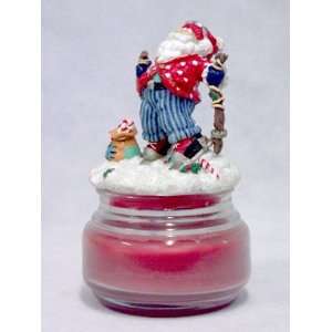 CHRISTMAS Scented Candle in a Glass Jar, Santa Skiing Red  