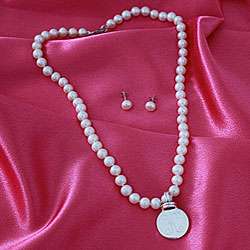 Sterling Silver Monogrammed Pearl Necklace (8mm)  