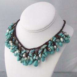 Cotton Clusters Teardrop Turquoise/ Pearl Necklace (5 7 mm) (Thailand 
