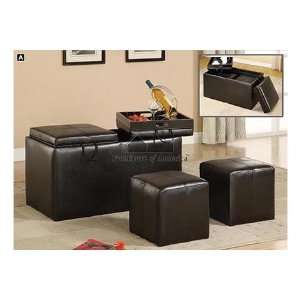  leatherette Storage Bench With Flip Top Trays & 2 Ottoman 