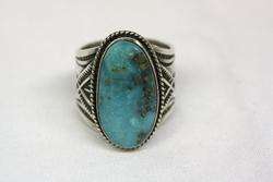 VERY FINE HEAVY TOOLED NAVAJO RING TURQUOISE SUNSHINE REEVES SOUTHWEST 