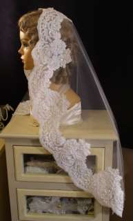 Beaded Re Embroidered French Lace Heirloom Mantilla Veil 3 18 2011