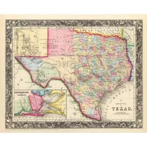  County Map Of Texas, 1860 Arts, Crafts & Sewing