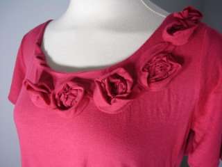 NWT LUCKY BRAND Pink Rosette Short Sleeve Dress L $89  