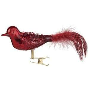 Red Glass Feather Clip on Cardinal Bird Ornament 
