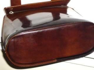 SALVATORE FERRAGAMO Italy Whiskey Cognac Brown Patent Leather Tote 