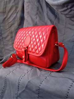 Womens Quilted Leather Handbag Purse VINTAGE Shoulder Bag Bright Red 