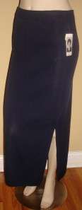 Misook Navy Blue Long Knit Skirt with side Slit XS NWT  