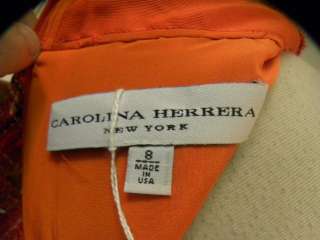 CAROLINA HERRERA Orange Tweed Sleeveless Dress 8  