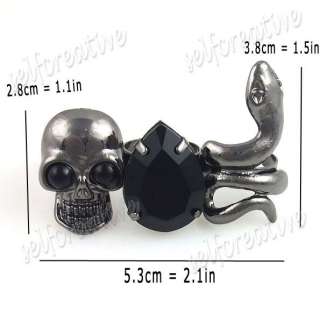 Skull Drop Stone Snake Three Triple Trio Finger Ring Adjustable Black 