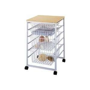 Four Tier Drawer Basket Storage Cart, White:  Home 