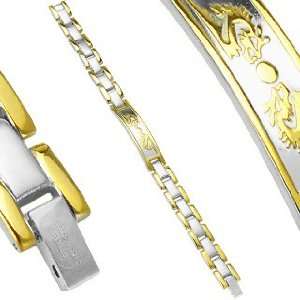   Stainless Steel Bracelet with Gold   Length 8.66 (220mm)   Width 16mm