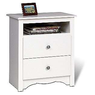 White 2 Drawer Tall Night Stand with Open Cubbie  Prepac For the Home 