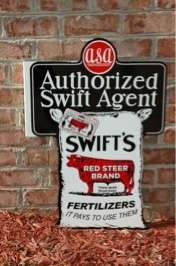 OLD STYLE SWIFTS RED LABEL FERTILIZER FARM DAIRY VINTAGE TYPE THICK 