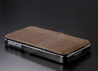 Brown Deluxe Snake Flip Leather Chrome Case Cover Skin for Apple 