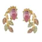 Black Hills Gold Tricolor 10K Gold Lab Created Pink CZ Earrings