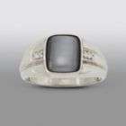 Cats Eye and Diamond Accent Mens Ring in 10K White Gold