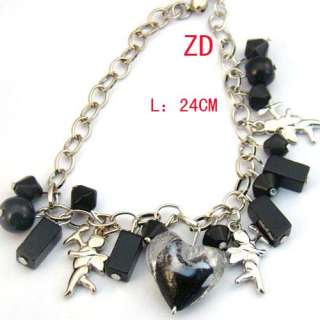 A0332 Black Glass Crystal Beads Heart Amor Bracelet NEW  