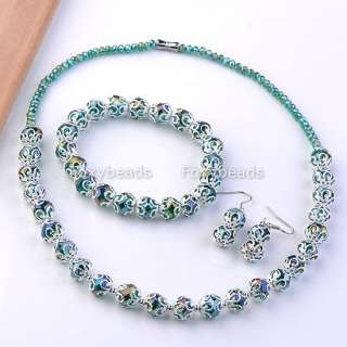 Fashion *6 Color Crystal Glass Beaded Necklace Bracelet Earring 
