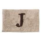   Cotton Monogram Letter J Bath Rug, Brown in Taupe, 21 by 34 Inch
