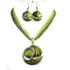   Cat Eye Glass Bead Necklace Set In Olivine & Dark Olivine Jewelry