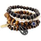   com Brown Bead Peace, Evil Eye, and Feather Charm Stretch Bracelet Set