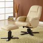   Ivory bonded leather match reclining leisure swivel chair and ottoman