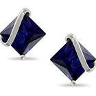  10k White Gold Square Created Sapphire Earrings