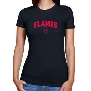  NCAA UIC Flames Ladies Navy Blue Logo Arch T shirt: Sports 