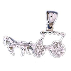  14kt White Gold Horse And Chariot Pendant Jewelry