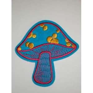  BLUE MUSHROOM YELLOW SPOT Embroidered Patch 3 1/4 X 3 1/4 