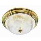   Light Polished Brass with Clear Ribbed Glass Ceiling Light Fixture