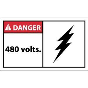 Labels   Danger, 480 Volts, 3X5, Adhesive Vinyl, 5/Pk:  