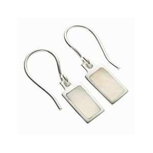   Silver Rectangle Mother of Pearl Drop Earrings 