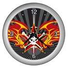 Carsons Collectibles Silver Wall Clock of Star Skull with Flaming 