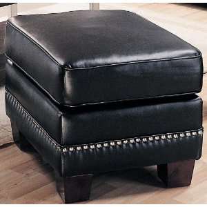  Ottoman with Nail Head Trim in Black Bonded Leather