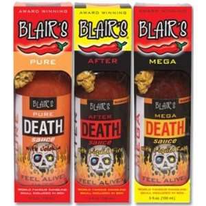   Set, Blairs Death Sauce Extreme Hot Sauce, 3 5oz Glass Jars in Boxes
