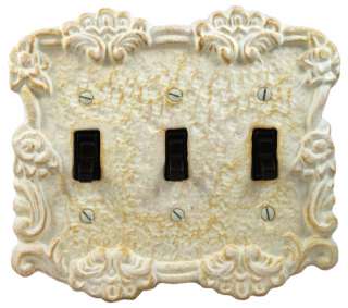   White Cast Iron Triple Toggle Switch Plate Cover HW00154  
