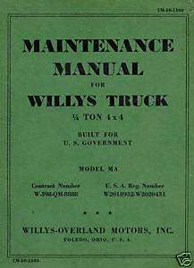 1941 Military Willys MA Jeep Technical Manual TM10 1103  