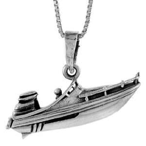 925 Sterling Silver Speed Boat Pendant (w/ 18 Silver Chain), 1 1/4 